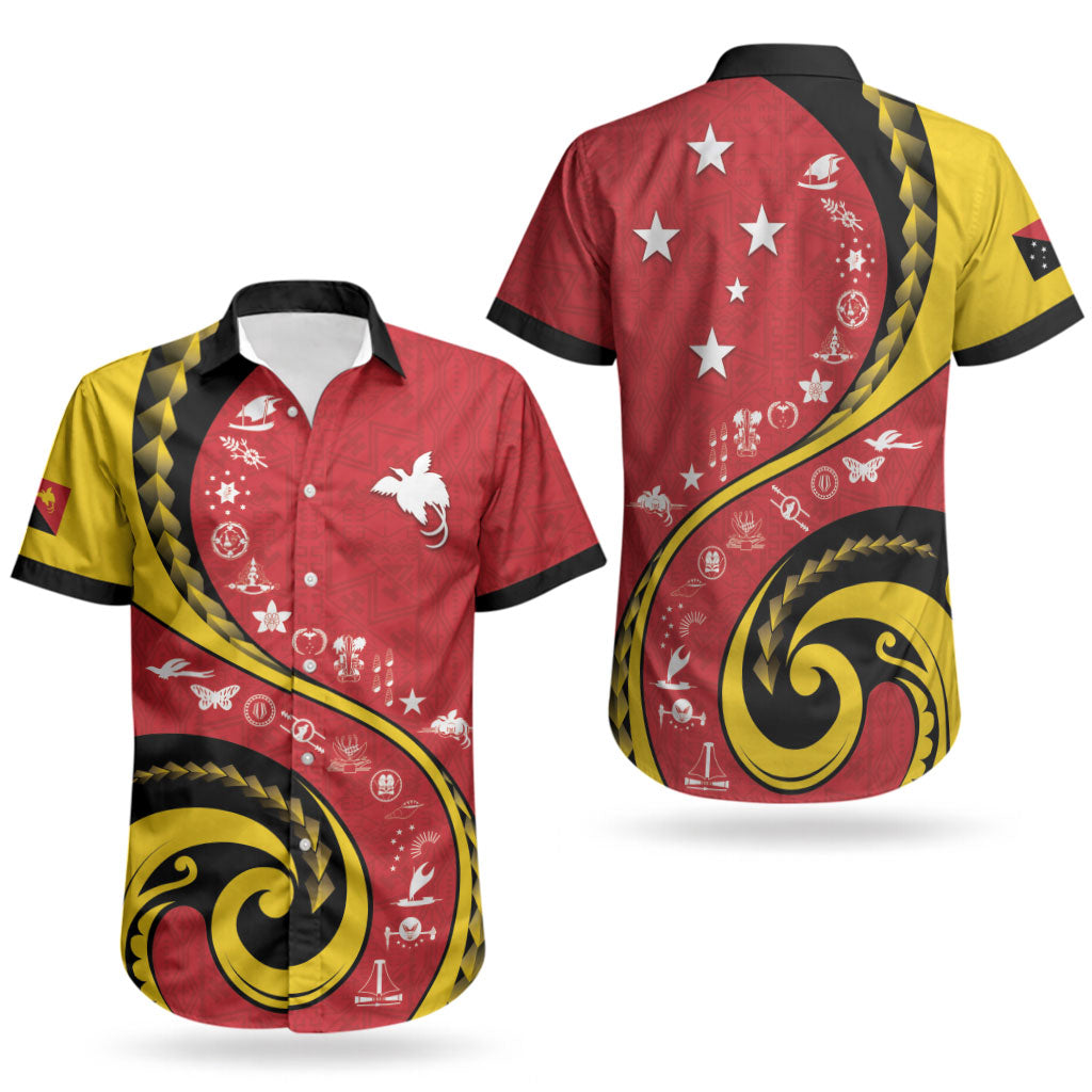 Papua New Guinea Independence Couples Matching Off Shoulder Short Dress and Hawaiian Shirt Special Style Red Version LT05 - Polynesian Pride