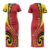 Papua New Guinea Independence Couples Matching Short Sleeve Bodycon Dress and Long Sleeve Button Shirt Special Style Red Version LT05 - Polynesian Pride