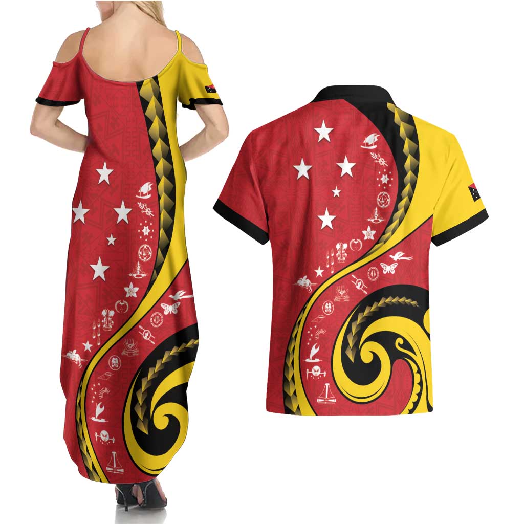 Papua New Guinea 50th Independence Anniversary Couples Matching Summer Maxi Dress and Hawaiian Shirt Special Style Red Version - Polynesian Pride