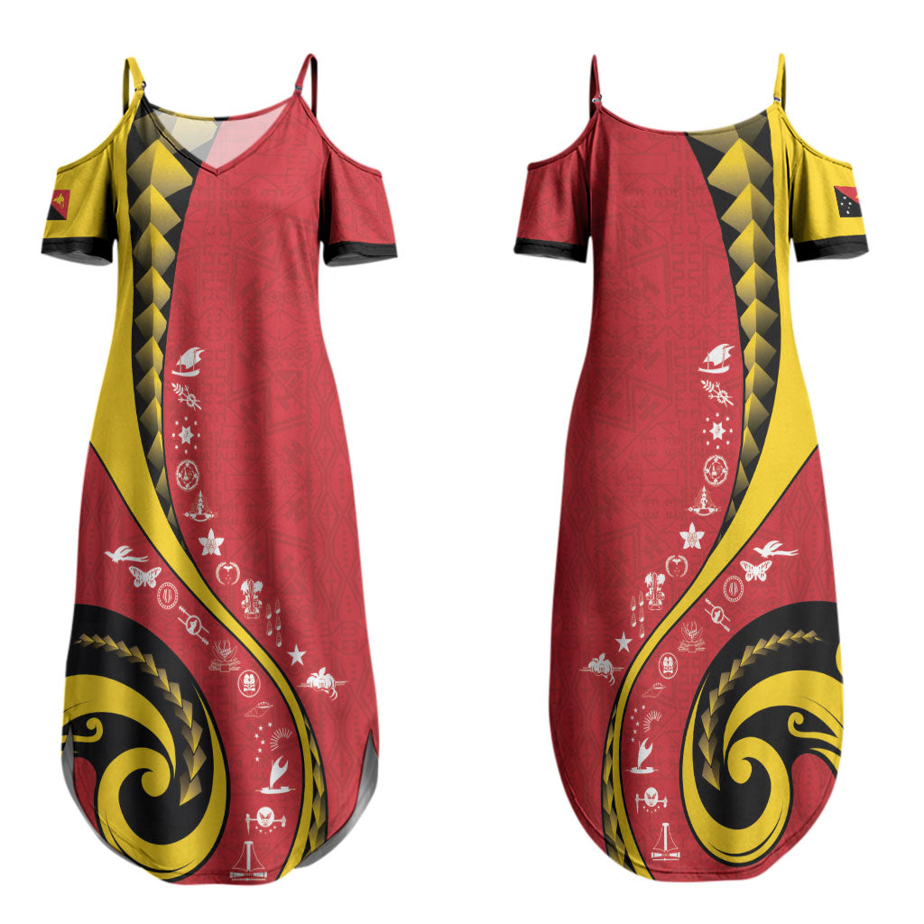Papua New Guinea Independence Couples Matching Summer Maxi Dress and Hawaiian Shirt Special Style Red Version LT05 - Polynesian Pride
