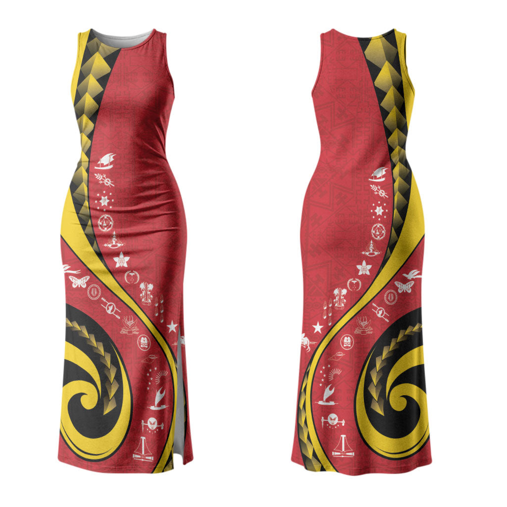 Papua New Guinea Independence Couples Matching Tank Maxi Dress and Hawaiian Shirt Special Style Red Version LT05 - Polynesian Pride