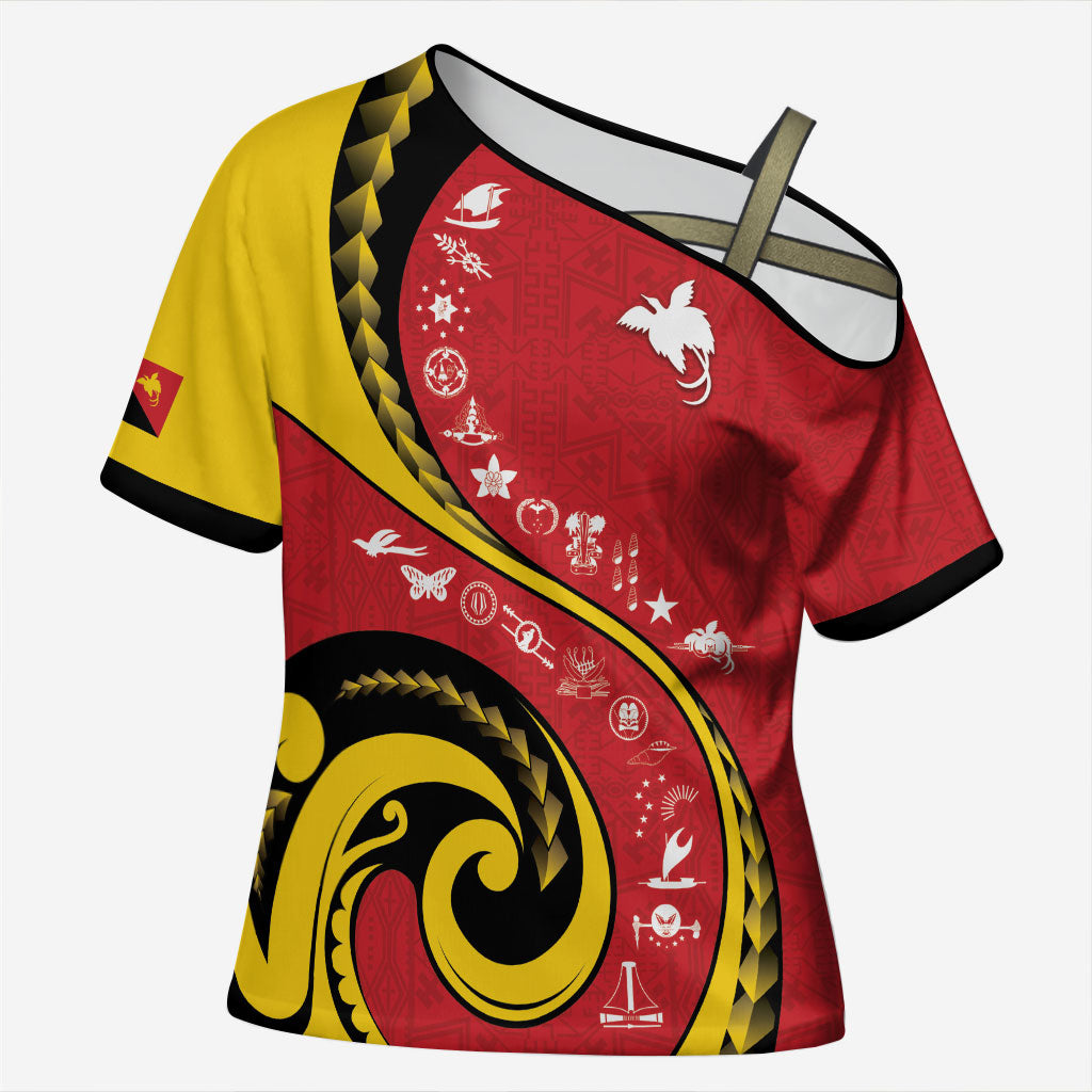 Papua New Guinea Independence Cross Shoulder Shirt Special Style Red Version LT05 Female Red - Polynesian Pride