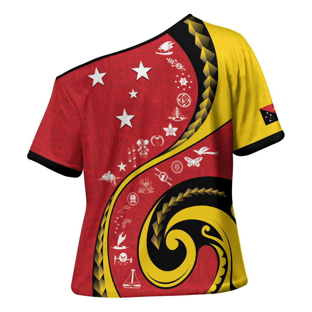 Papua New Guinea Independence Cross Shoulder Shirt Special Style Red Version LT05 - Polynesian Pride