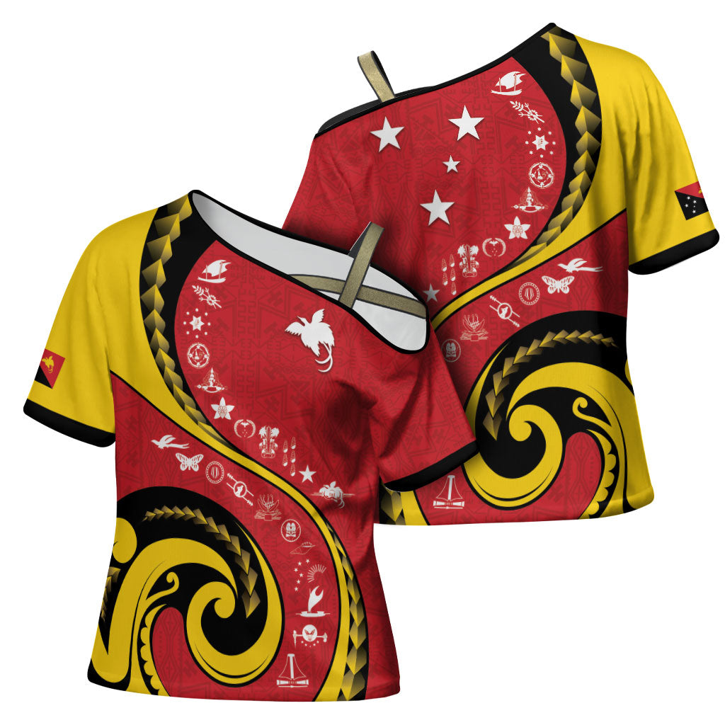 Papua New Guinea Independence Cross Shoulder Shirt Special Style Red Version LT05 - Polynesian Pride