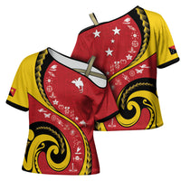 Papua New Guinea Independence Cross Shoulder Shirt Special Style Red Version LT05 - Polynesian Pride