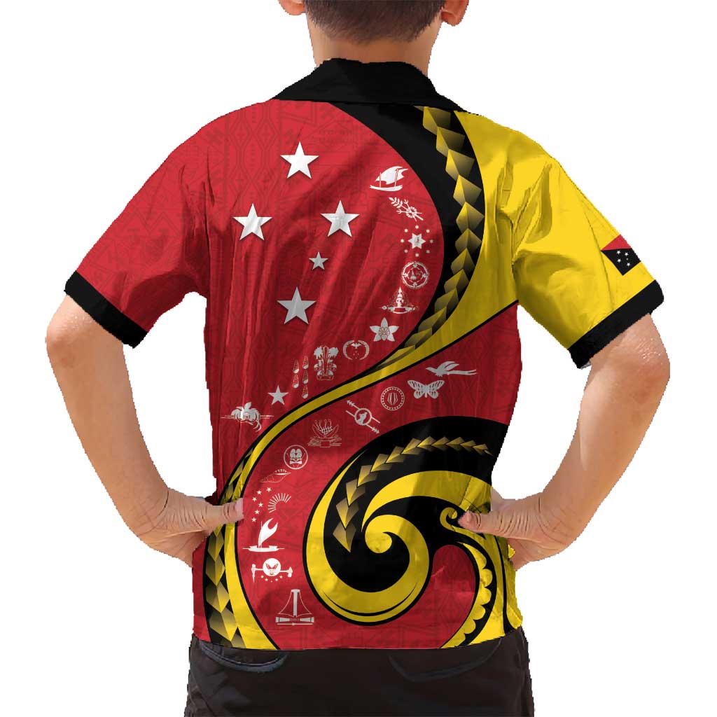 Papua New Guinea 50th Independence Anniversary Family Matching Long Sleeve Bodycon Dress and Hawaiian Shirt Special Style Red Version - Polynesian Pride