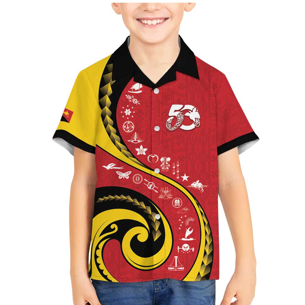 Papua New Guinea 50th Independence Anniversary Family Matching Mermaid Dress and Hawaiian Shirt Special Style Red Version - Polynesian Pride