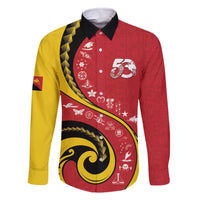 Papua New Guinea 50th Independence Anniversary Family Matching Off The Shoulder Long Sleeve Dress and Hawaiian Shirt Special Style Red Version - Polynesian Pride