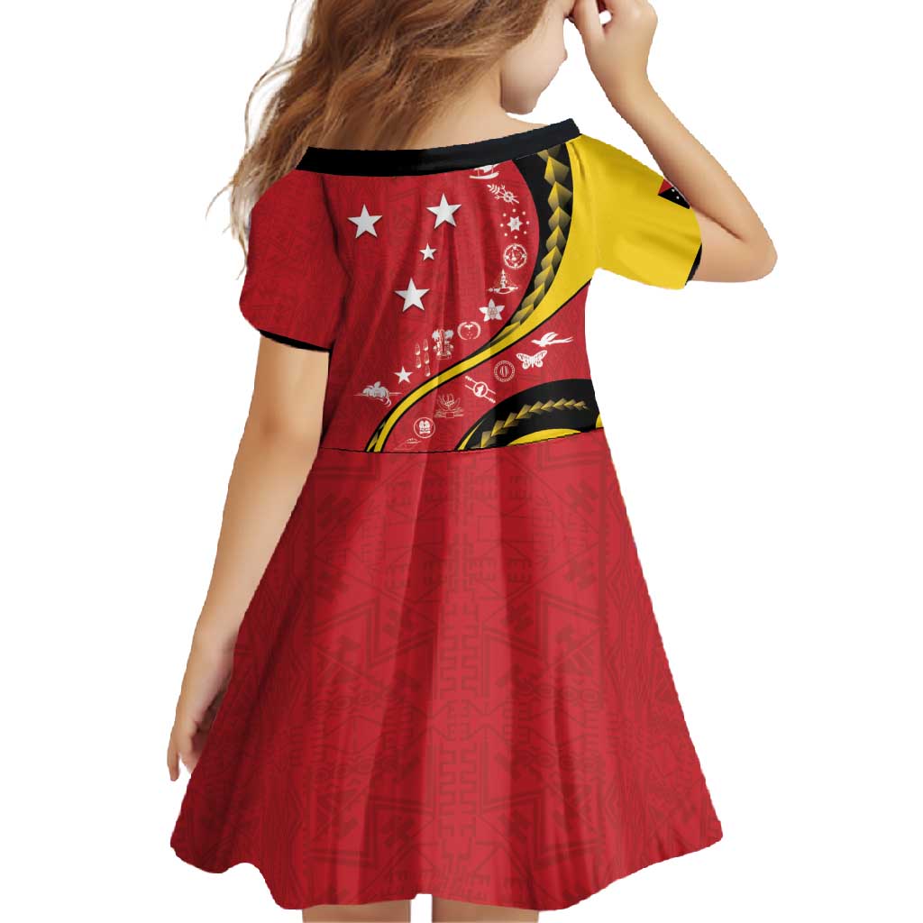 Papua New Guinea 50th Independence Anniversary Family Matching Short Sleeve Bodycon Dress and Hawaiian Shirt Special Style Red Version - Polynesian Pride