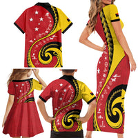 Papua New Guinea 50th Independence Anniversary Family Matching Short Sleeve Bodycon Dress and Hawaiian Shirt Special Style Red Version - Polynesian Pride