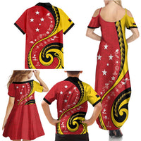 Papua New Guinea 50th Independence Anniversary Family Matching Summer Maxi Dress and Hawaiian Shirt Special Style Red Version - Polynesian Pride