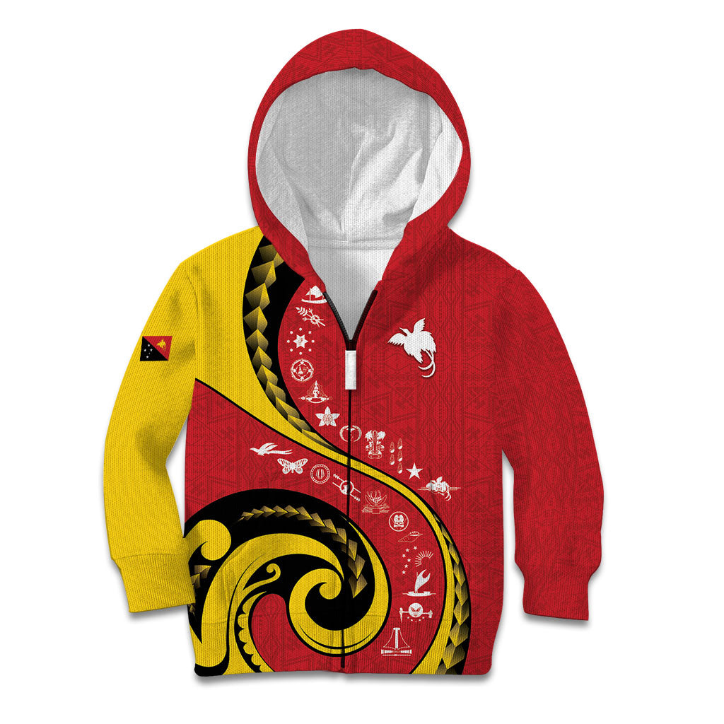 Papua New Guinea Independence Kid Hoodie Special Style Red Version LT05 Zip Hoodie Red - Polynesian Pride