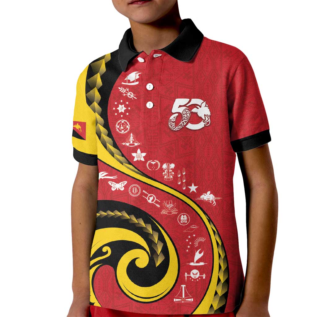 Papua New Guinea 50th Independence Anniversary Kid Polo Shirt Special Style Red Version - Polynesian Pride