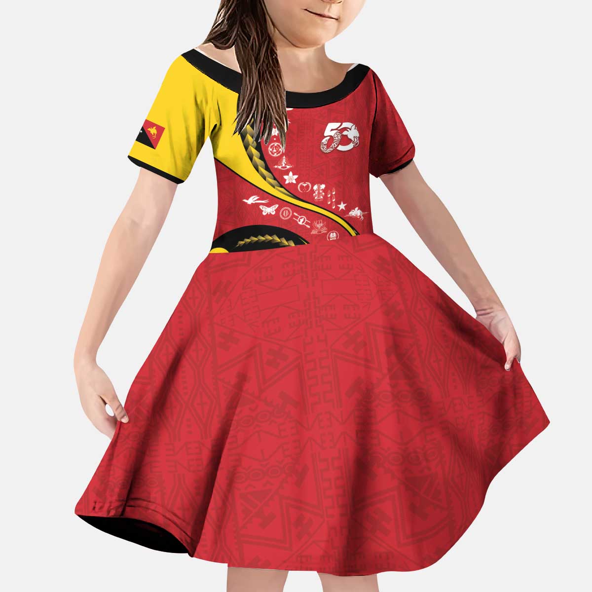 Papua New Guinea 50th Independence Anniversary Kid Short Sleeve Dress Special Style Red Version - Polynesian Pride
