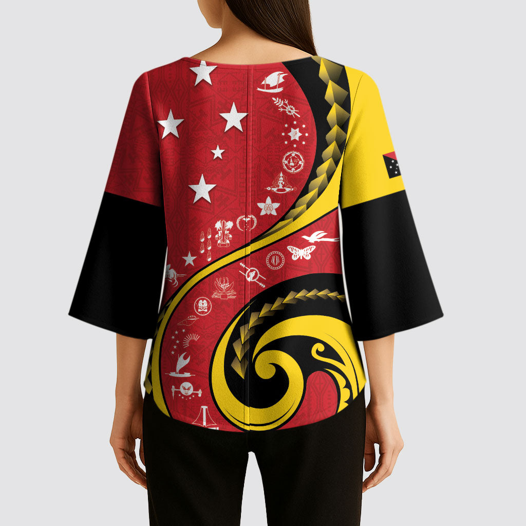Papua New Guinea Independence Kimono Sleeve Blouse Special Style Red Version LT05 - Polynesian Pride