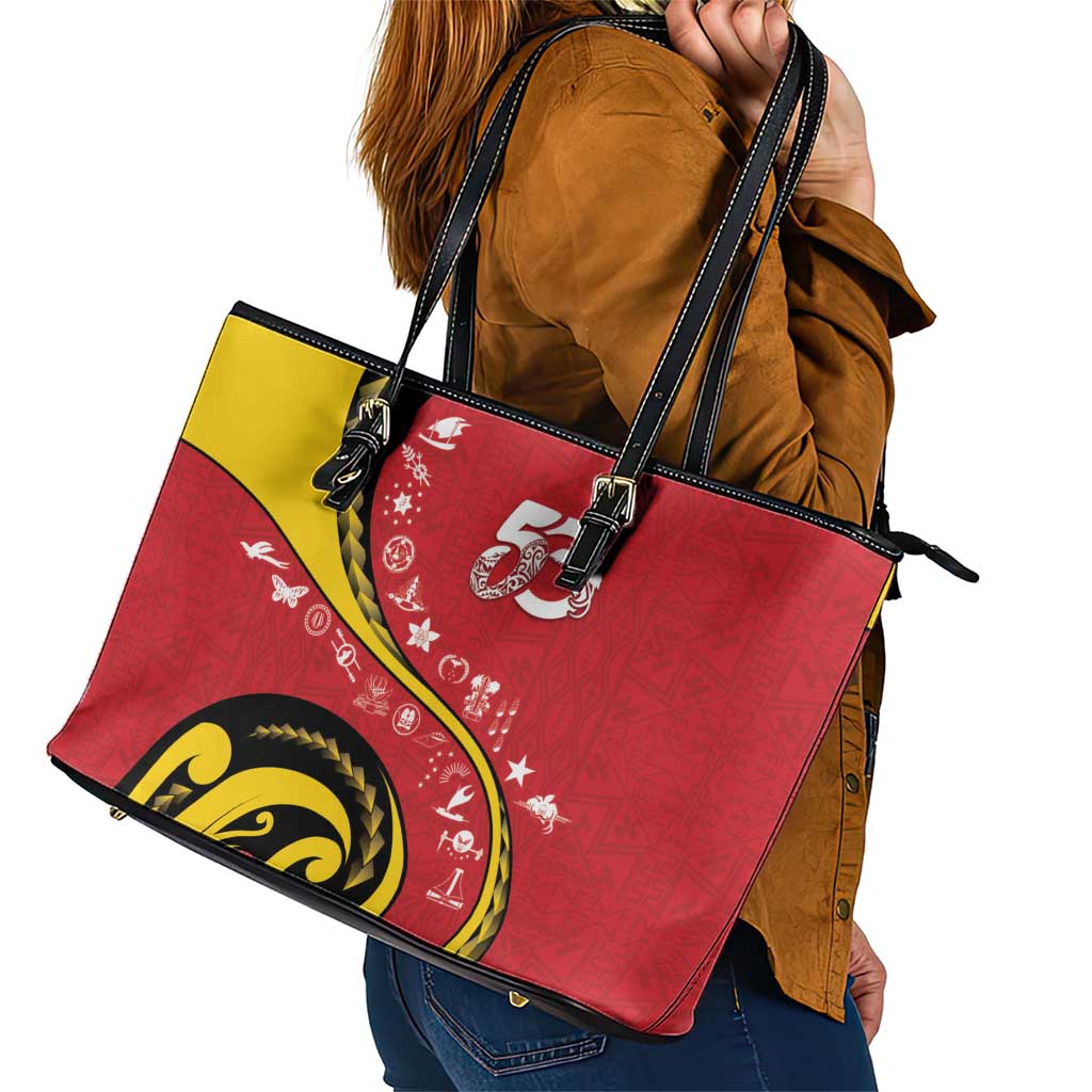 Papua New Guinea 50th Independence Anniversary Leather Tote Bag Special Style Red Version - Polynesian Pride