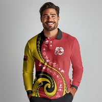 Papua New Guinea 50th Independence Anniversary Long Sleeve Polo Shirt Special Style Red Version - Polynesian Pride