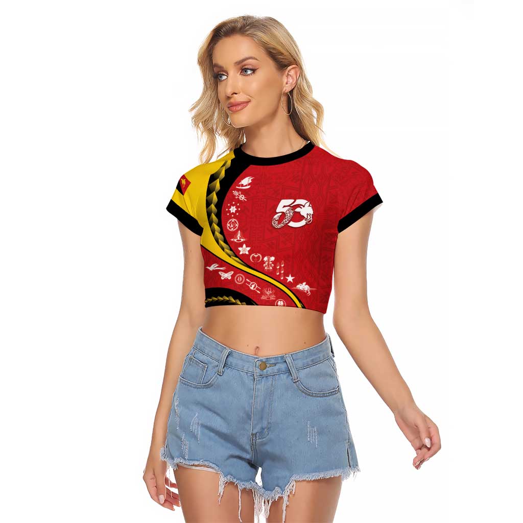 Papua New Guinea 50th Independence Anniversary Raglan Cropped T Shirt Special Style Red Version - Polynesian Pride
