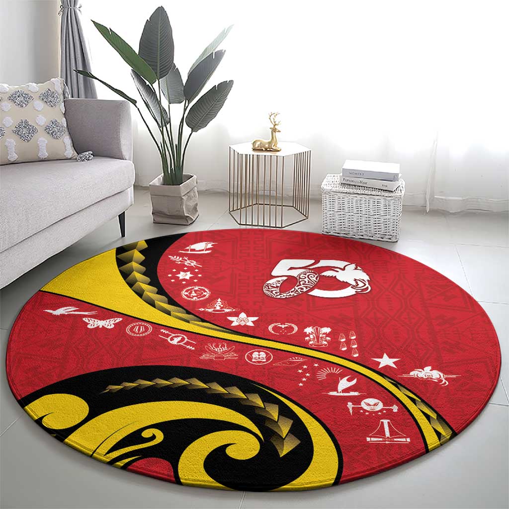 Papua New Guinea 50th Independence Anniversary Round Carpet Special Style Red Version - Polynesian Pride