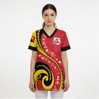 Papua New Guinea 50th Independence Anniversary Scrub Top Special Style Red Version - Polynesian Pride