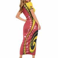 Papua New Guinea Independence Short Sleeve Bodycon Dress Special Style Red Version LT05 - Polynesian Pride