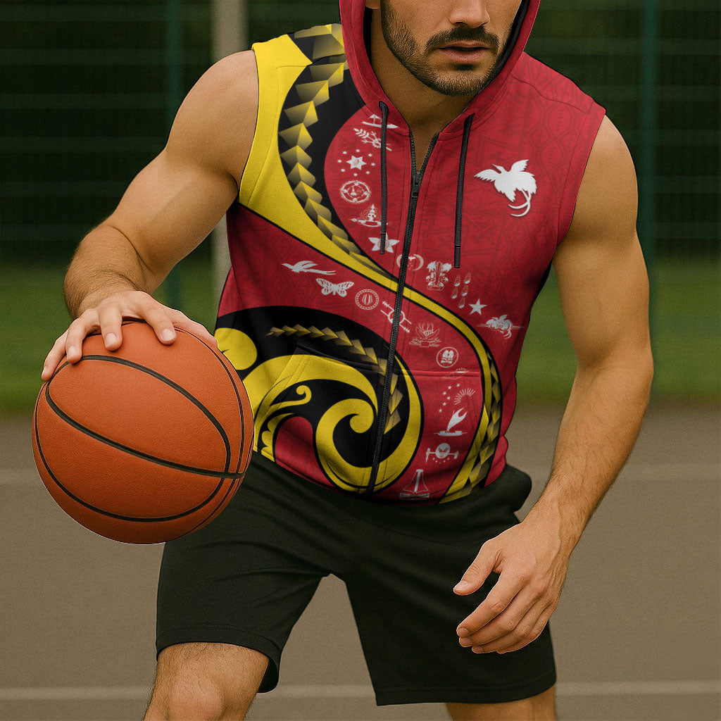 Papua New Guinea Independence Sleeveless Zip Hoodie Special Style Red Version LT05 - Polynesian Pride