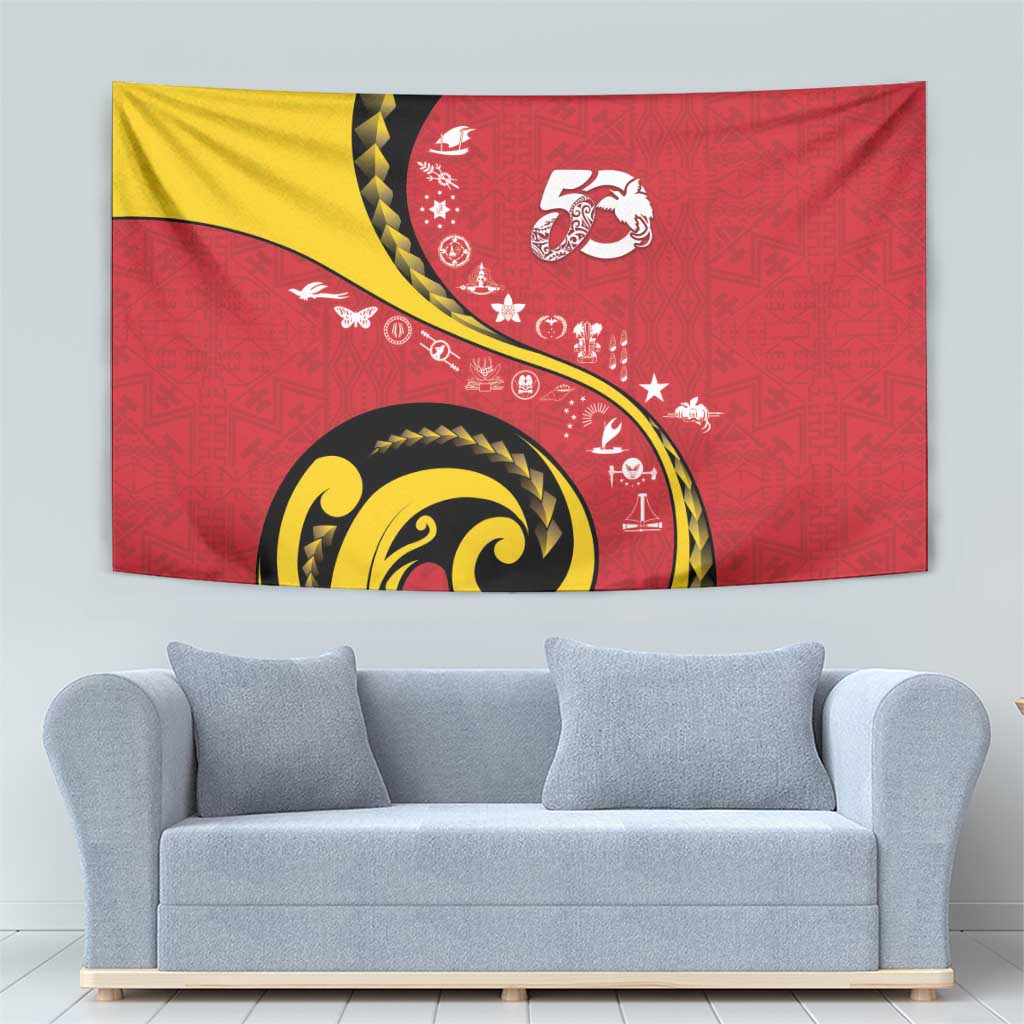 Papua New Guinea 50th Independence Anniversary Tapestry Special Style Red Version - Polynesian Pride