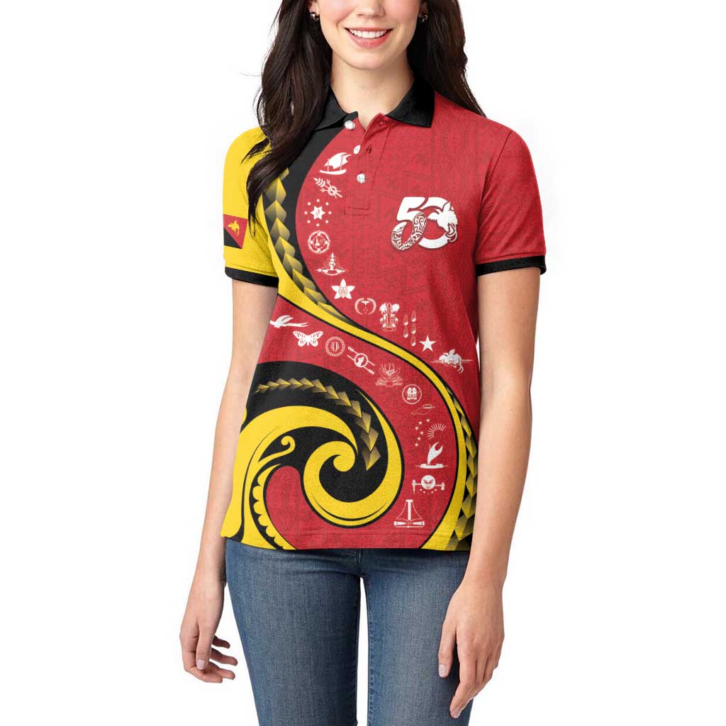 Papua New Guinea 50th Independence Anniversary Women Polo Shirt Special Style Red Version - Polynesian Pride