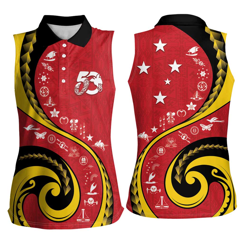 Papua New Guinea 50th Independence Anniversary Women Sleeveless Polo Shirt Special Style Red Version - Polynesian Pride