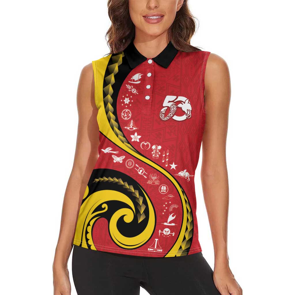 Papua New Guinea 50th Independence Anniversary Women Sleeveless Polo Shirt Special Style Red Version - Polynesian Pride