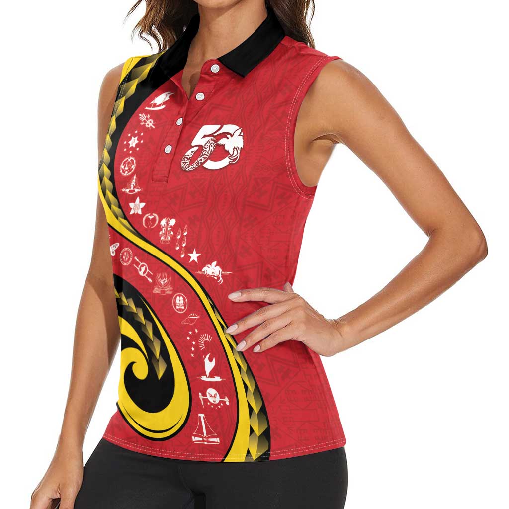 Papua New Guinea 50th Independence Anniversary Women Sleeveless Polo Shirt Special Style Red Version - Polynesian Pride