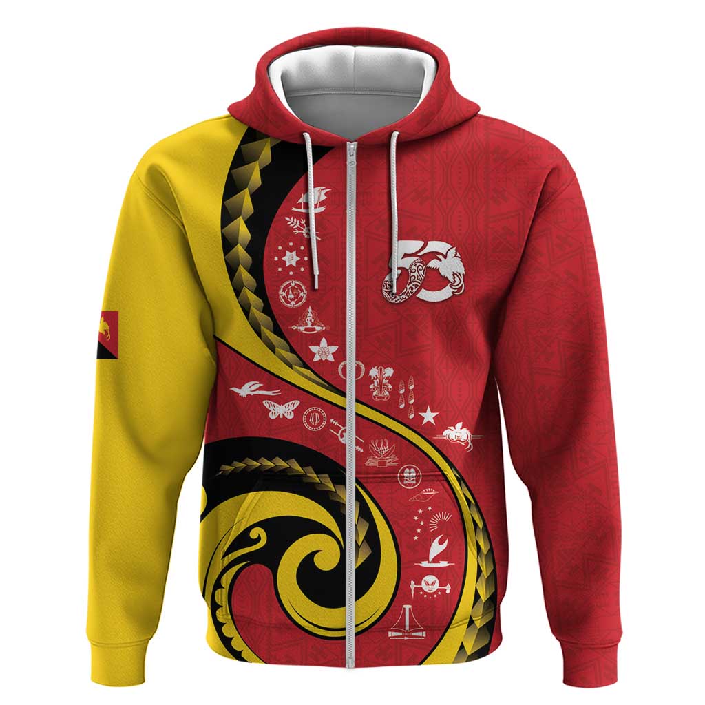 Papua New Guinea 50th Independence Anniversary Zip Hoodie Special Style Red Version - Polynesian Pride