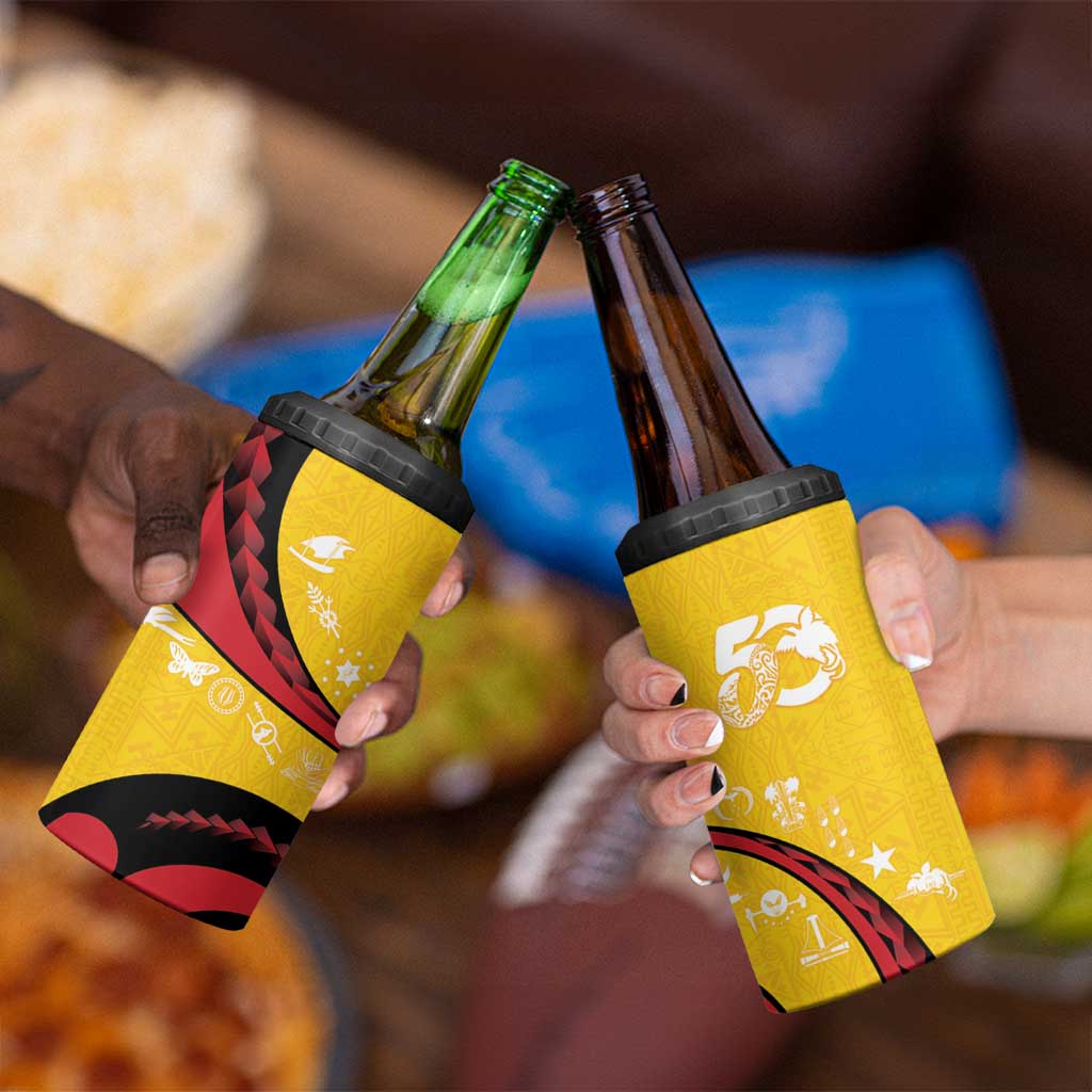 Papua New Guinea 50th Independence Anniversary 4 in 1 Can Cooler Tumbler Special Style Yellow Version - Polynesian Pride
