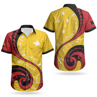 Papua New Guinea Independence Couples Matching Off Shoulder Short Dress and Hawaiian Shirt Special Style Yellow Version LT05 - Polynesian Pride
