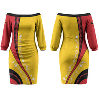 Papua New Guinea Independence Couples Matching Off The Shoulder Long Sleeve Dress and Hawaiian Shirt Special Style Yellow Version LT05 - Polynesian Pride