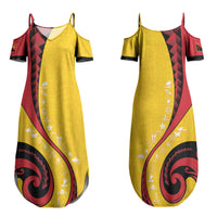 Papua New Guinea Independence Couples Matching Summer Maxi Dress and Long Sleeve Button Shirt Special Style Yellow Version LT05 - Polynesian Pride
