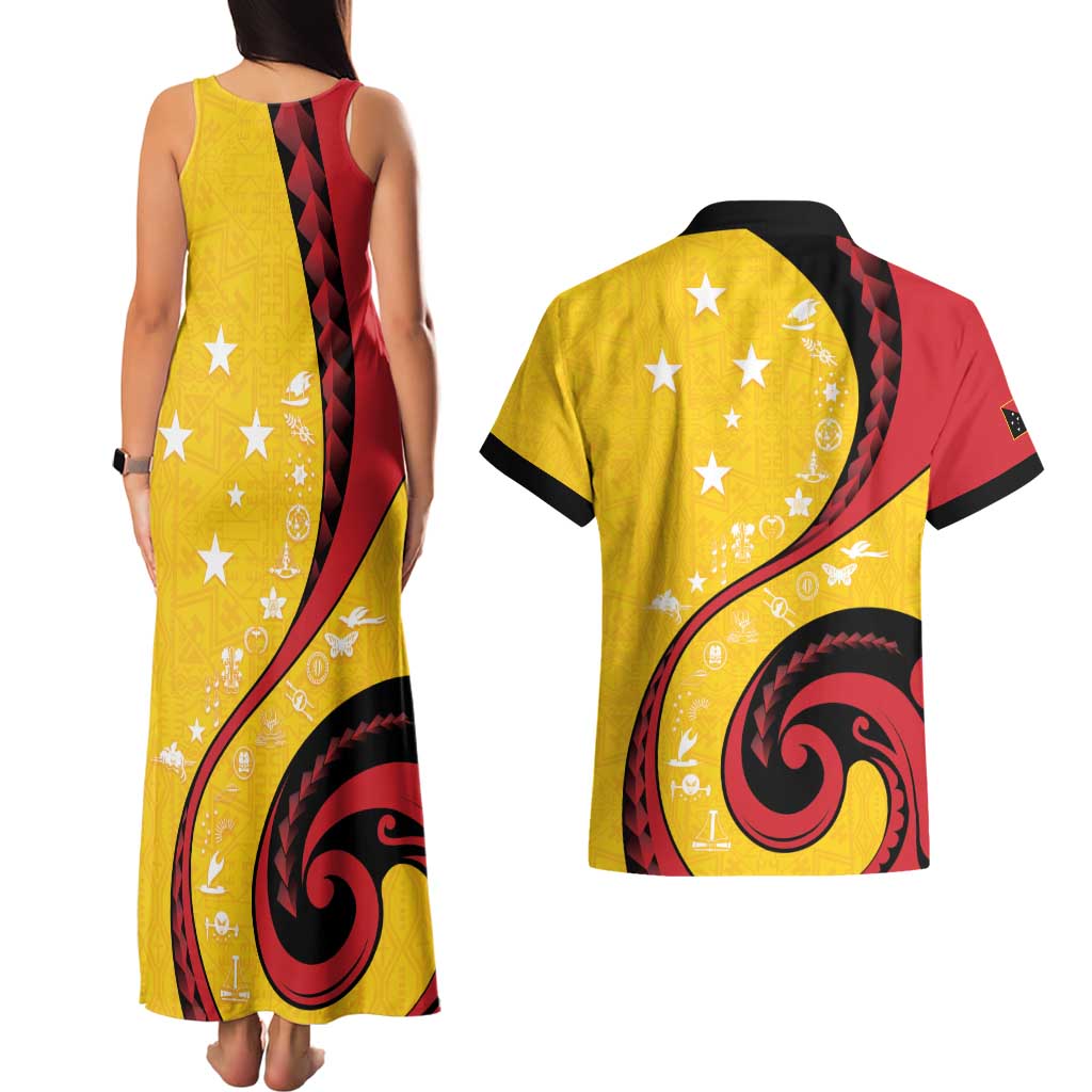 Papua New Guinea 50th Independence Anniversary Couples Matching Tank Maxi Dress and Hawaiian Shirt Special Style Yellow Version - Polynesian Pride