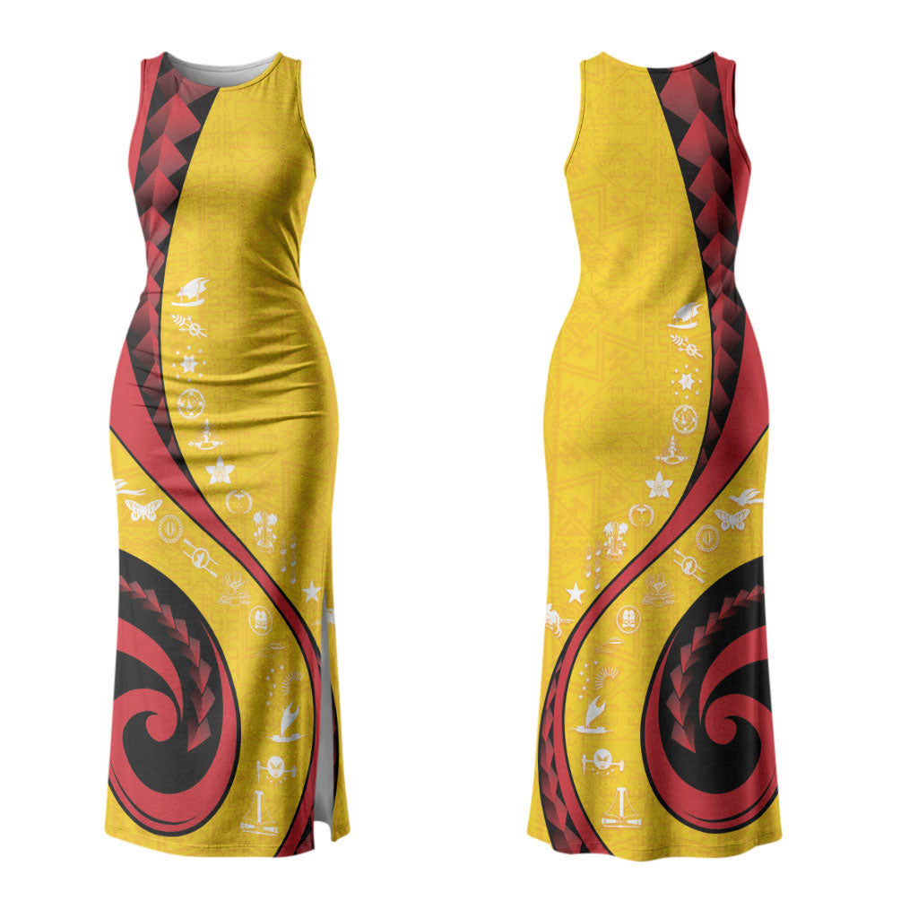 Papua New Guinea Independence Couples Matching Tank Maxi Dress and Long Sleeve Button Shirt Special Style Yellow Version LT05 - Polynesian Pride