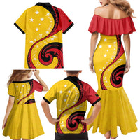 Papua New Guinea 50th Independence Anniversary Family Matching Mermaid Dress and Hawaiian Shirt Special Style Yellow Version - Polynesian Pride
