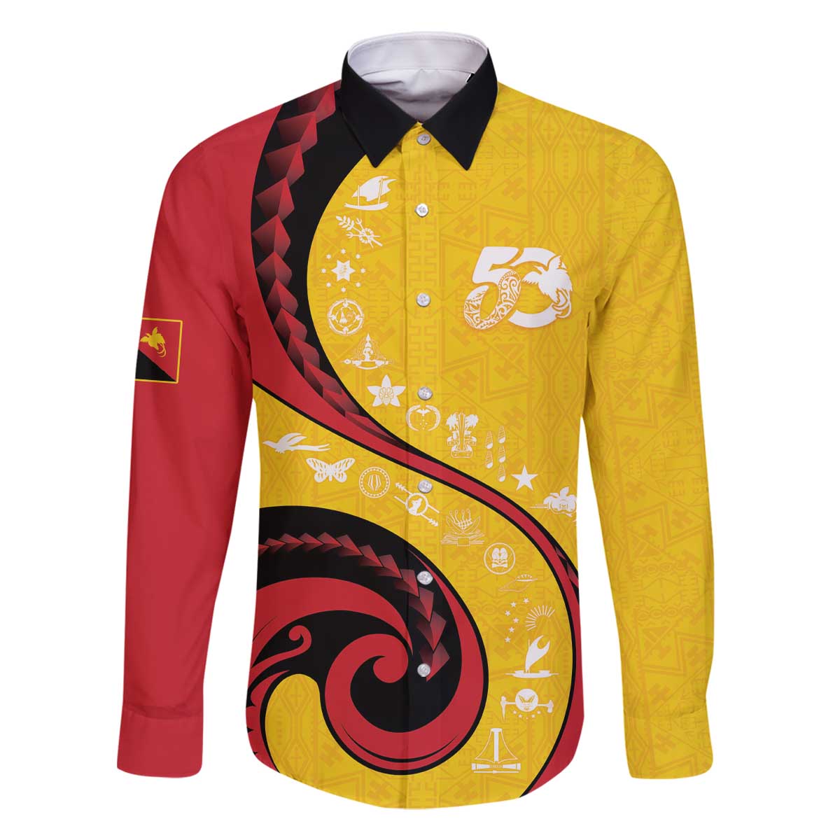 Papua New Guinea 50th Independence Anniversary Family Matching Off The Shoulder Long Sleeve Dress and Hawaiian Shirt Special Style Yellow Version - Polynesian Pride