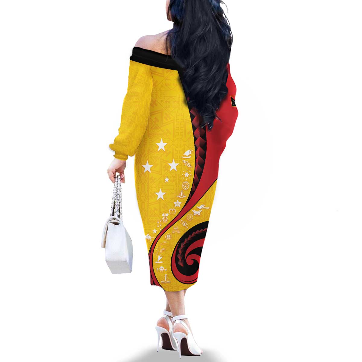 Papua New Guinea 50th Independence Anniversary Family Matching Off The Shoulder Long Sleeve Dress and Hawaiian Shirt Special Style Yellow Version - Polynesian Pride