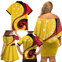 Papua New Guinea 50th Independence Anniversary Family Matching Off Shoulder Short Dress and Hawaiian Shirt Special Style Yellow Version - Polynesian Pride