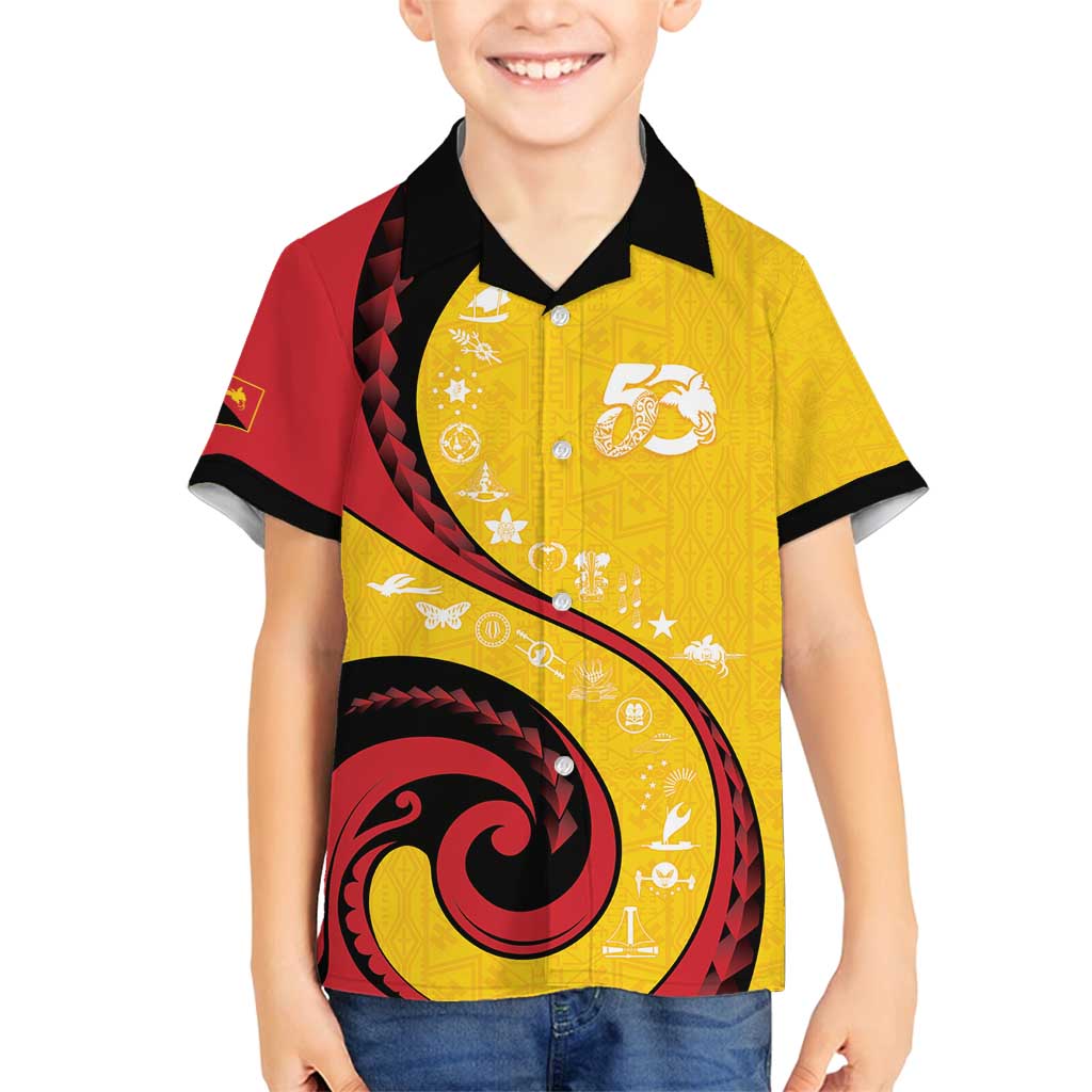 Papua New Guinea 50th Independence Anniversary Family Matching Puletasi and Hawaiian Shirt Special Style Yellow Version - Polynesian Pride