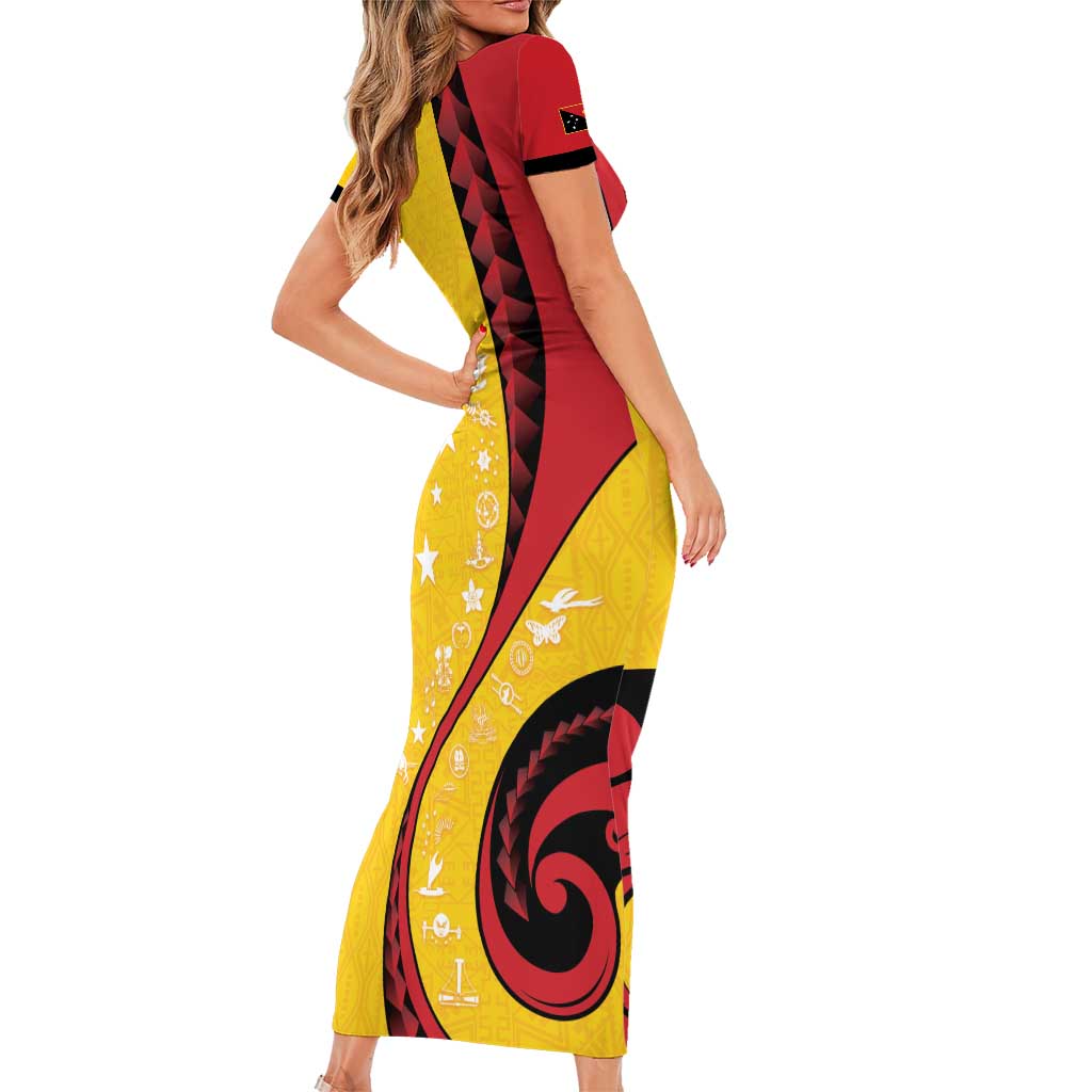 Papua New Guinea 50th Independence Anniversary Family Matching Short Sleeve Bodycon Dress and Hawaiian Shirt Special Style Yellow Version - Polynesian Pride