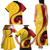 Papua New Guinea 50th Independence Anniversary Family Matching Tank Maxi Dress and Hawaiian Shirt Special Style Yellow Version - Polynesian Pride