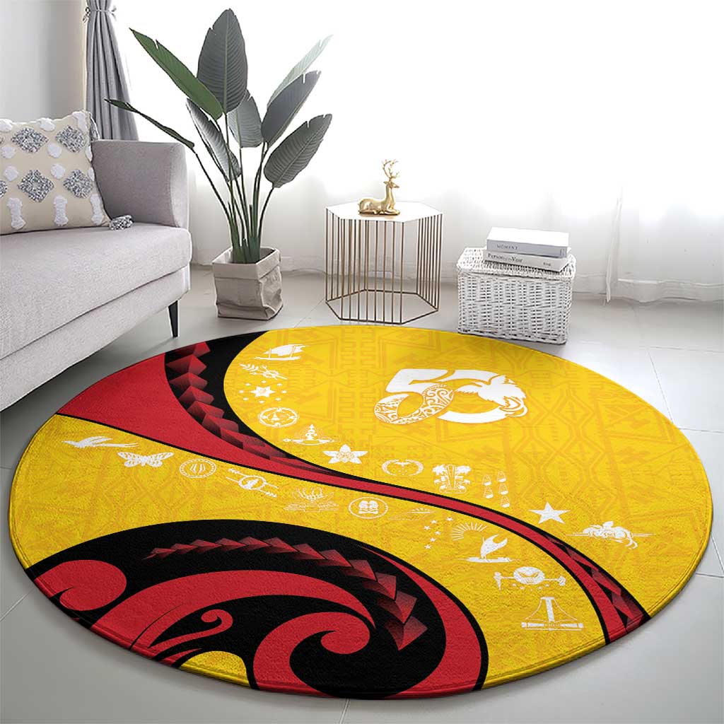 Papua New Guinea 50th Independence Anniversary Round Carpet Special Style Yellow Version - Polynesian Pride