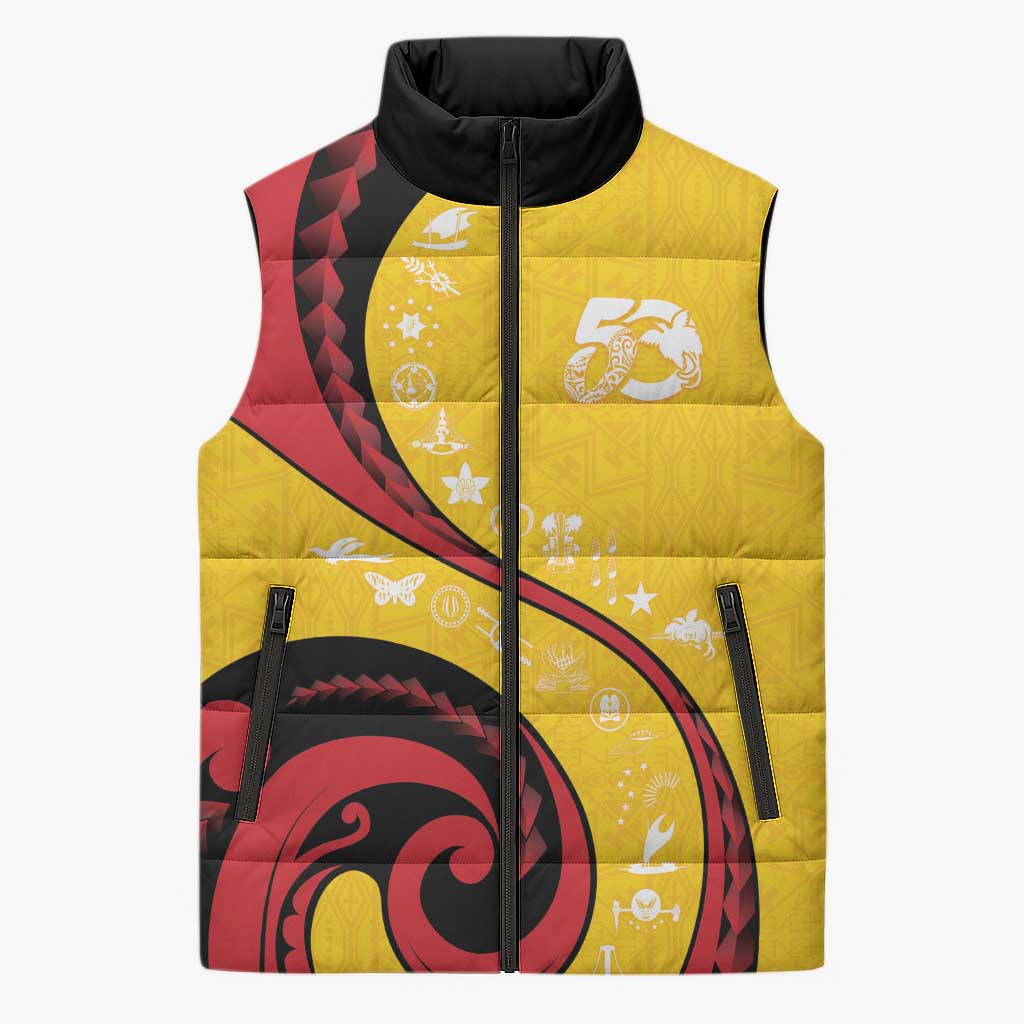 Papua New Guinea 50th Independence Anniversary Sleeveless Puffer Jacket Special Style Yellow Version - Polynesian Pride