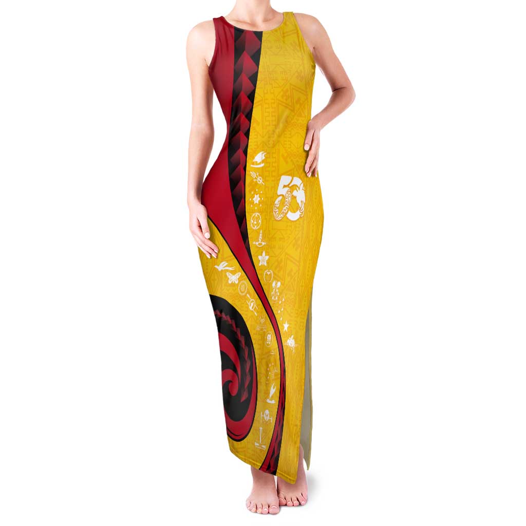 Papua New Guinea 50th Independence Anniversary Tank Maxi Dress Special Style Yellow Version - Polynesian Pride