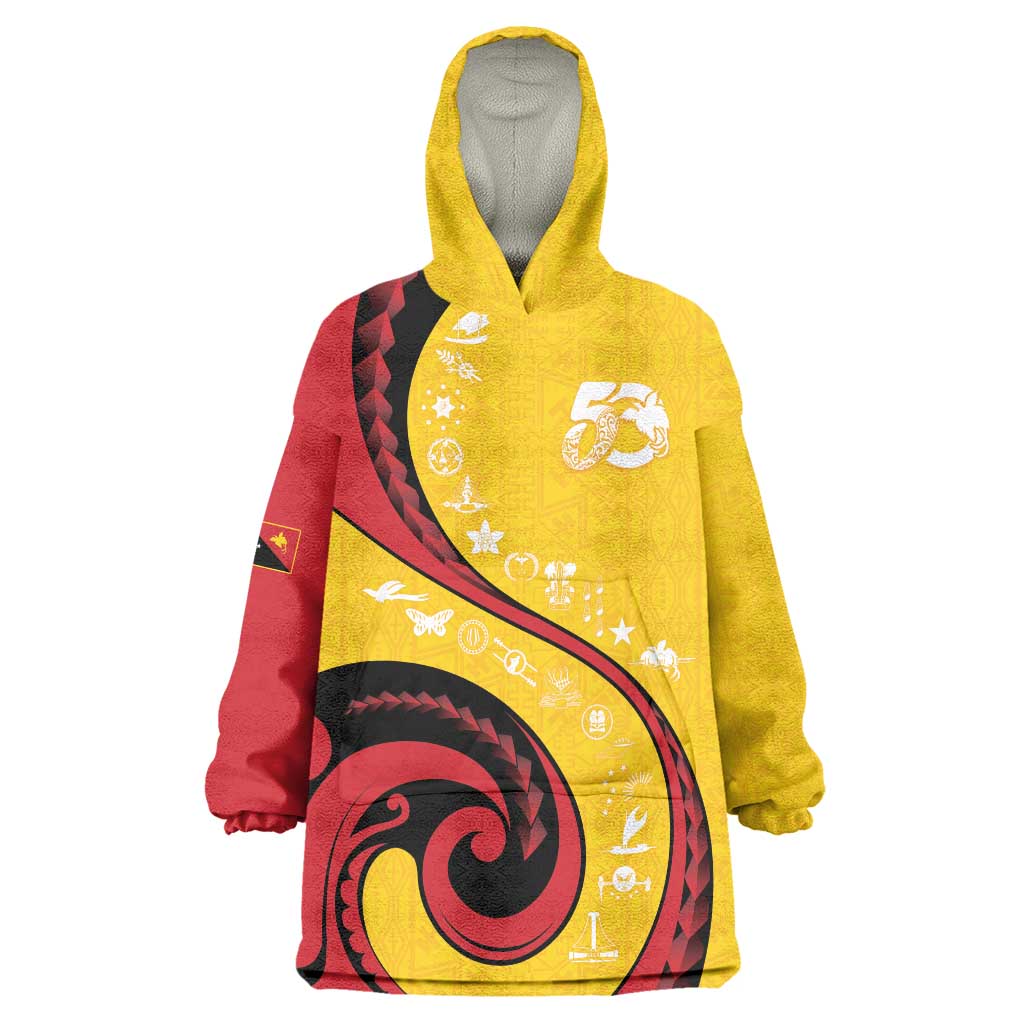 Papua New Guinea 50th Independence Anniversary Wearable Blanket Hoodie Special Style Yellow Version - Polynesian Pride