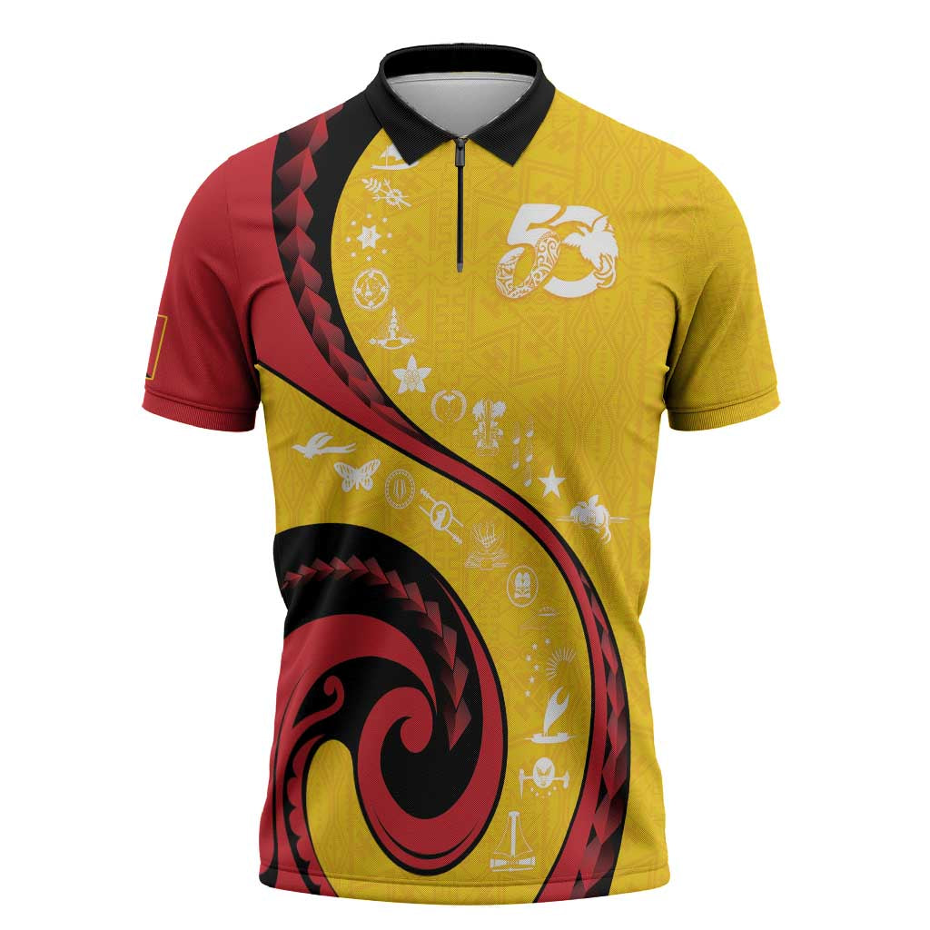 Papua New Guinea 50th Independence Anniversary Zipper Polo Shirt Special Style Yellow Version - Polynesian Pride